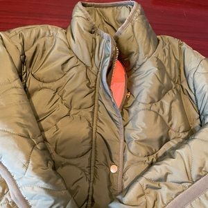 JCrew Cocoon puffer coat EUC size XL olive green, pink lining